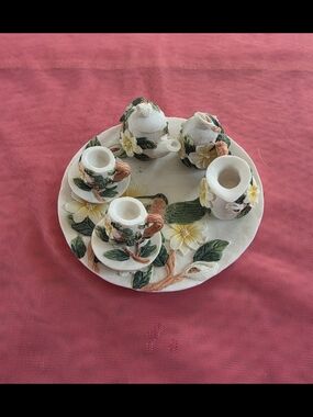 Floral Hummingbird Miniature Ceramic Tea Set